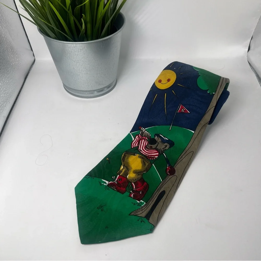 Hallmark Special-TIES Vintage‎ Novelty Colorful Golf Bear Cartoon Neck Tie
